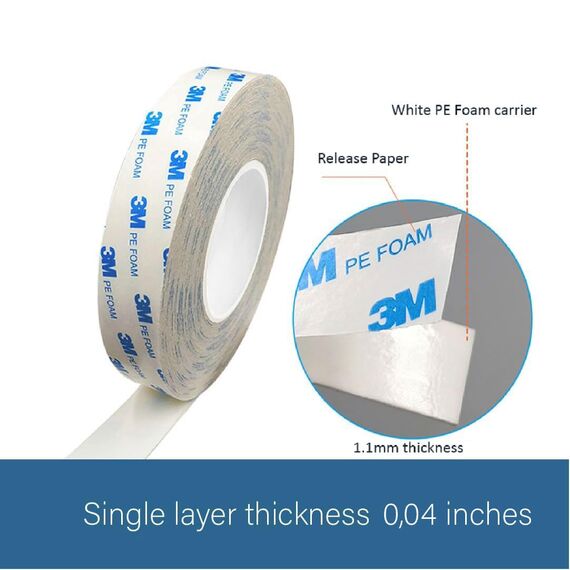 Dpm tapes - Doppelseitiges Klebeband 3M 1600T für den Innen- und Außenbereich, wasserdicht, für schwere Gegenstände, PE-Schaum, Befestigung von Gegenständen, Bildern (9 mm x 3 m)