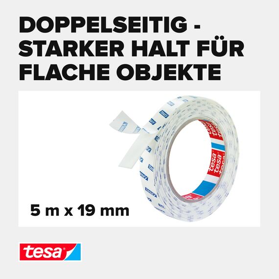 tesa Powerbond Montageband für Fliesen & Metall, feuchtraumbeständig, mit bis zu 10 kg Haltekraft pro Meter - doppelseitiges Montageklebeband für glatte Oberflächen - 5 m x 19 mm