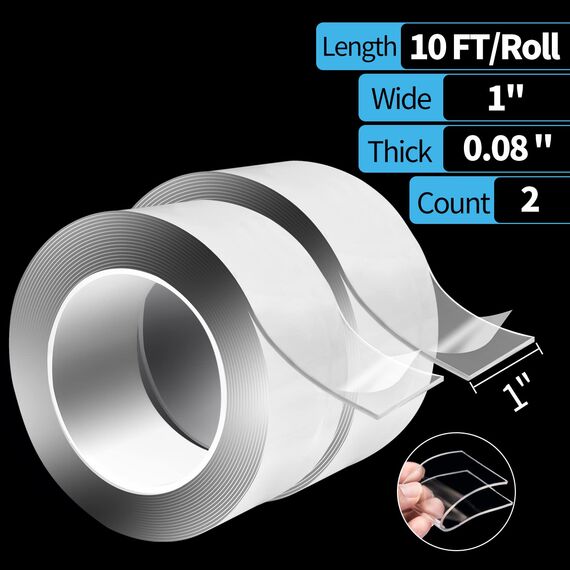 Art3d Nano Doppelseitiges Klebeband 2 Rollen à 3 Meter transparentes Mehrzweck-Schaumstoff-Klebeband für Teppichmatten Klebeartikel Fotorahmen Bastelwandmontage