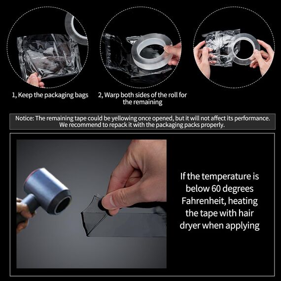 Art3d Nano Doppelseitiges Klebeband 2 Rollen à 3 Meter transparentes Mehrzweck-Schaumstoff-Klebeband für Teppichmatten Klebeartikel Fotorahmen Bastelwandmontage