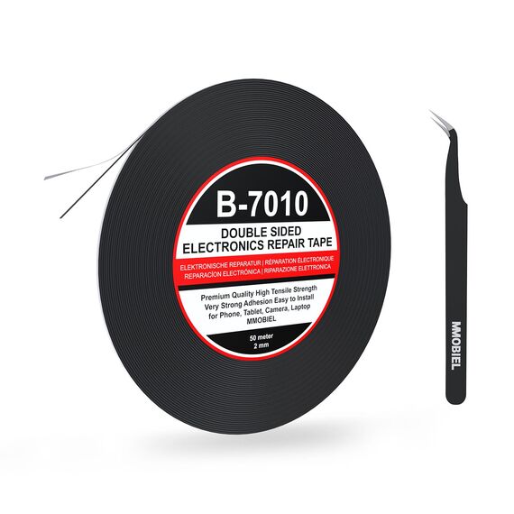 MMOBIEL 2 mm doppelseitiges Klebeband stark klebend Tape 50 m Rolle (Schwarz) für Smartphone Tablet Reparatur