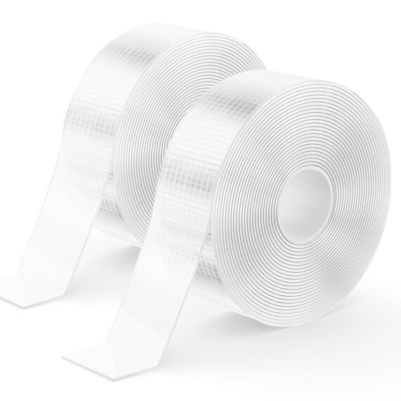 kinkaivy 10m Doppelseitiges Klebeband Extra Stark mit Masche, 25MM, 2 Rollen Nano Klebeband Doppelseitig Transparent, Spurlos, Abnehmbar - Ideal für Foto Wand, Postern, Teppich, Küche, Zuhause