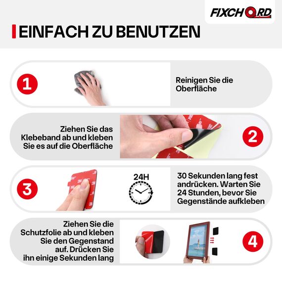 FIXCHORD VHB 5930 Doppelseitiges Klebepads Extra Stark, 10St Doppelseitiges Klebeband, Montageband, wasser & temperaturbeständig für Autos, Häusern und Büros, Action-Kameras 50 * 50mm