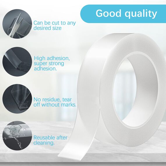 Taiyeestar 5m Doppelseitiges Klebeband Extra Stark Transparent (30mm breit), Ablösbar nicht markierend Doppelseitiges transparentes Nano tape, für Teppich/Foto Wand/Küche/Zuhause, 1mm Dicke, Tape30mm