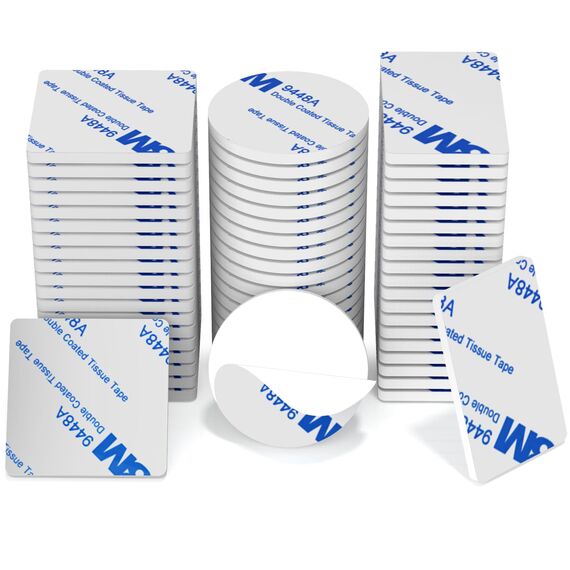 HOMMAND Klebepads Doppelseitig Extra Stark, 60 Stück Schaumstoff Klebepads, Wasserfeste Montagepads für Zuhause Büro Auto Schule, Doppelseitige Klebepads Rund/Rechteckig/Quadratisch, Weiß