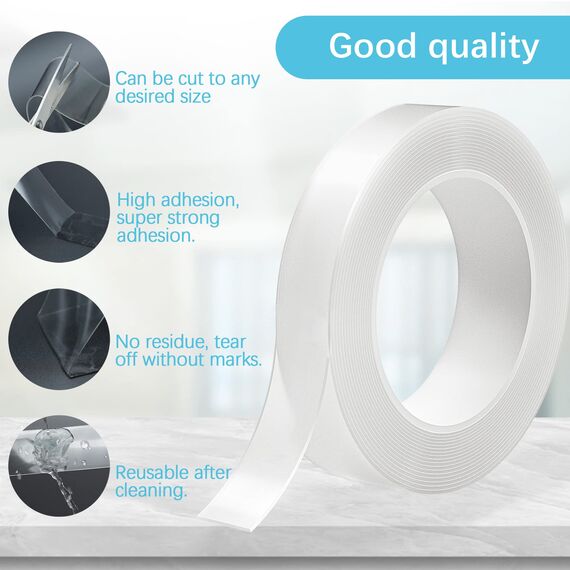 Taiyeestar 5m Doppelseitiges Klebeband Extra Stark Transparent 15mm/20mm/30mm/40mm/50mm, Ablösbar nicht markierend Doppelseitiges transparentes Nano tape, für Teppich/Foto Wand, 1mm Dicke, 20mm breit