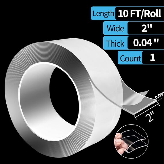 Art3d Doppelseitiges Klebeband, strapazierfähig, 3 meter, Mehrzweck-Klebeband, entfernbares Schaumstoff-Klebeband, wiederverwendbares, transparentes Klebeband für Klebeartikel, Haushalt