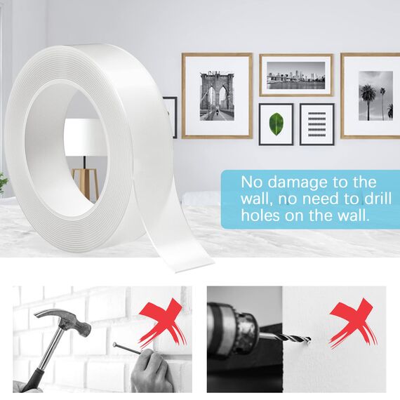 Taiyeestar 5m Doppelseitiges Klebeband Extra Stark Transparent (30mm breit), Ablösbar nicht markierend Doppelseitiges transparentes Nano tape, für Teppich/Foto Wand/Küche/Zuhause, 1mm Dicke, Tape30mm