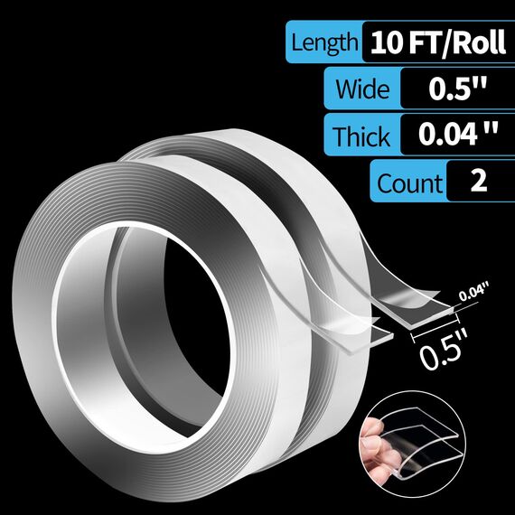 Art3d 6 Meter, Nano Doppelseitiges Klebeband, Mehrzweck-Klebeband für Teppichmatte, Kleisterartikel, Fotorahmen, Bastelwandmontage