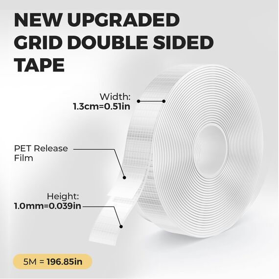 kinkaivy 5m Doppelseitiges Klebeband Extra Stark mit Masche, 13MM, Nano Klebeband Doppelseitig Transparent, Spurlos, Abnehmbar - Ideal für Foto Wand, Postern, Teppich, Küche, Zuhause