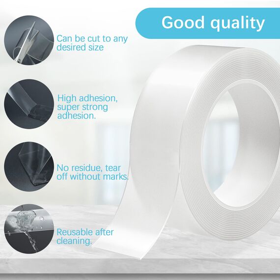 Taiyeestar 5m Doppelseitiges Klebeband Extra Stark Transparent (40mm breit), Ablösbar nicht markierend Doppelseitiges transparentes Nano tape, für Teppich/Foto Wand/Küche/Zuhause, 2mm Dicke