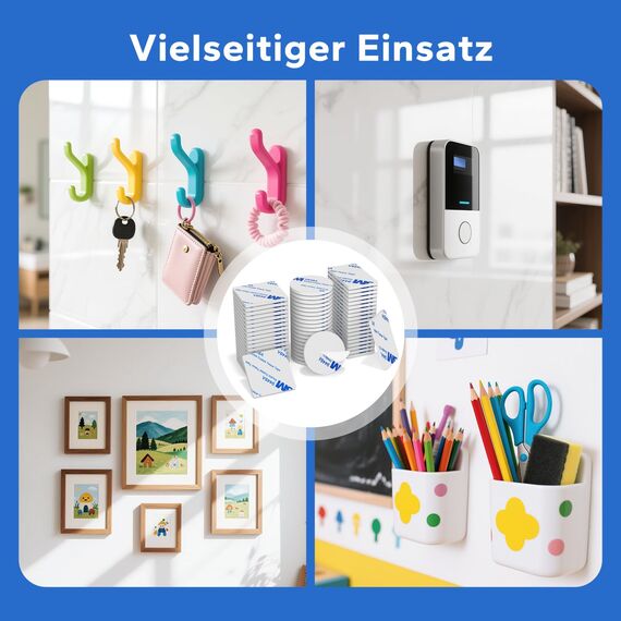 HOMMAND Klebepads Doppelseitig Extra Stark, 60 Stück Schaumstoff Klebepads, Wasserfeste Montagepads für Zuhause Büro Auto Schule, Doppelseitige Klebepads Rund/Rechteckig/Quadratisch, Weiß