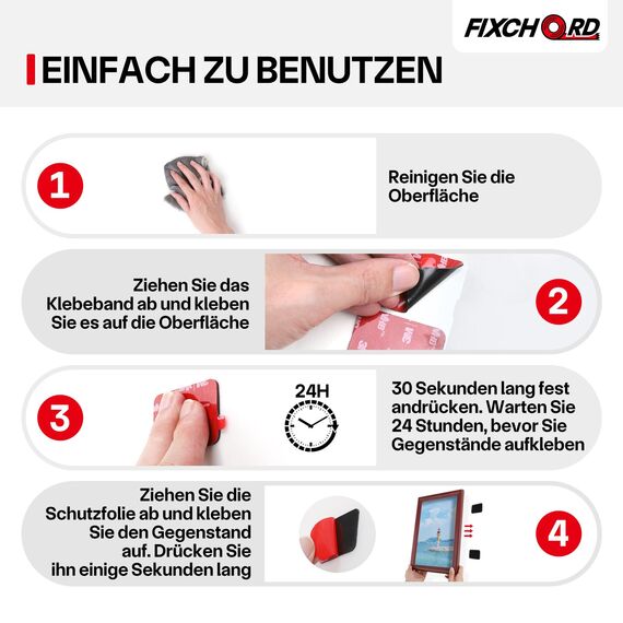 FIXCHORD VHB 5930 Doppelseitiges Klebepads Extra Stark, 10St Doppelseitiges Klebeband, Montageband, wasser & temperaturbeständig für Autos, Häusern und Büros, Action-Kameras 44 * 34mm