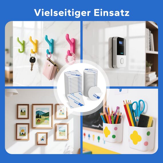 HOMMAND Klebepads Doppelseitig Extra Stark, 40 Stück Doppelseitiges Schaumstoff Klebepads, Wasserfeste Montagepads für Zuhause Büro Auto Schule, Doppelseitige Klebepads Rund/Quadratisch, Weiß