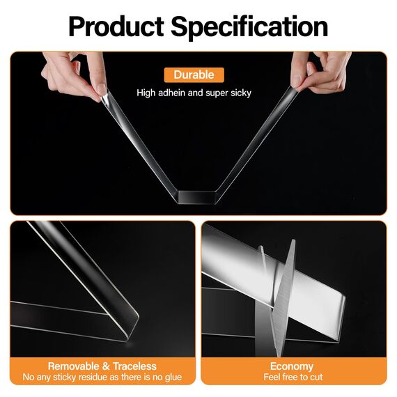 kinkaivy 5M Doppelseitiges Klebeband Extra Stark Transparent, Abnehmbar Spurlos Nano Tape, Klebeband Doppelseitig Ablösbar für Foto Wand, Postern, Teppich, Küche, Zuhause, 2cm