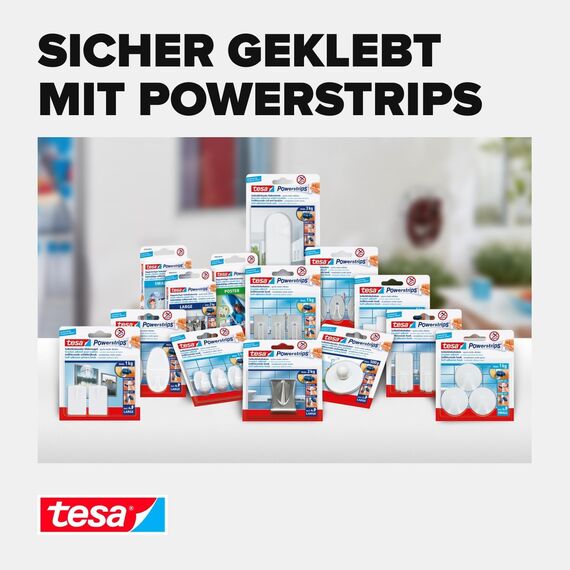 tesa Powerstrips Large - Doppelseitige Klebestreifen zur Montage von Gegenständen auf glatten Oberflächen - Bis zu 2 kg Halteleistung (2x 10 Powerstrips, Single)