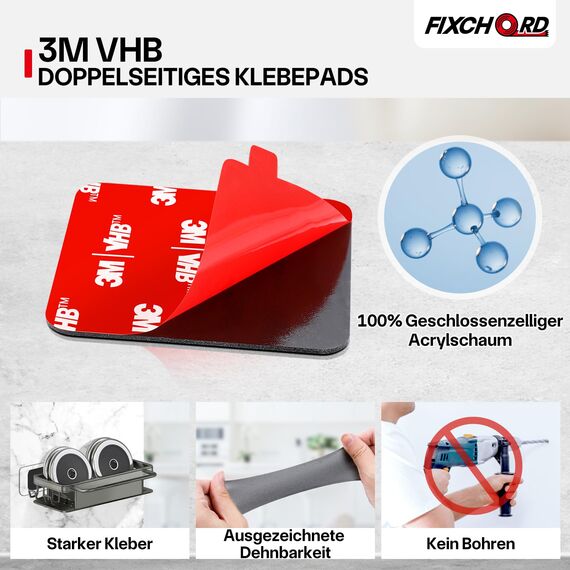FIXCHORD VHB 5930 Doppelseitiges Klebepads Extra Stark, 10St Doppelseitiges Klebeband, Montageband, wasser & temperaturbeständig für Autos, Häusern und Büros, Action-Kameras 50 * 50mm