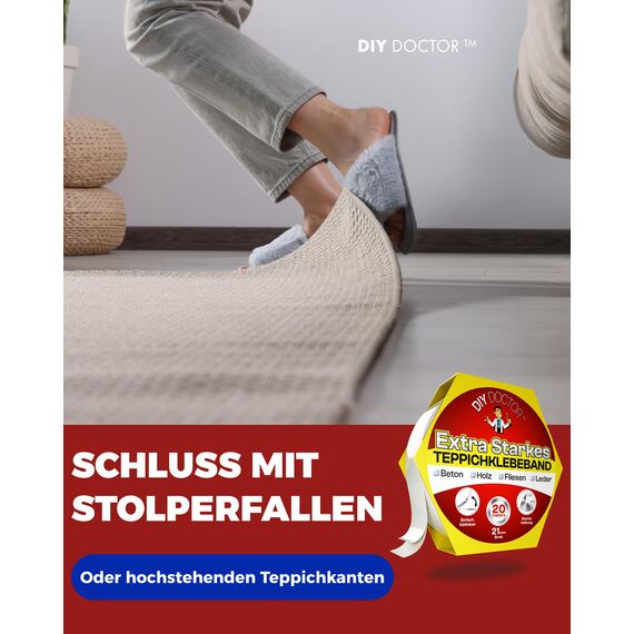 DIY Doctor Doppelseitiges Klebeband Extra Stark – Universelles Montageband für Haushalt, Büro & Werkstatt – 1 Rolle, 21 mm x 20 m – Starke Haftung, Rückstandsfrei Entfernbar