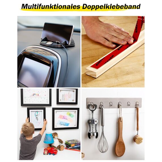 Emitever Doppelseitiges Klebeband Extra Stark - 5m x 25mm, Wasserdichtes Multifunktionales Montageklebeband für Wand und LED-Streifen, Auto, Wohn, Bürodekor und Außende