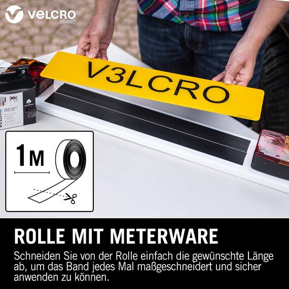 VELCRO Marke | Klettband Selbstklebend | Zuschneidbares industrielles extra starkes doppelseitiges selbstklebendes Klettband mit Klettverschluss | Schwarz | 50 mm x 1 m