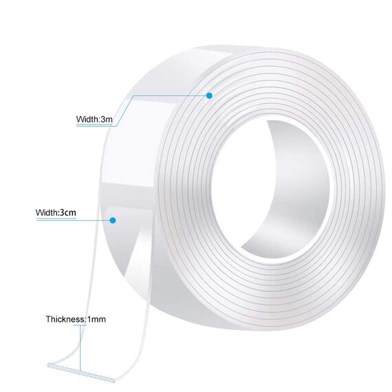 Drenky Doppelseitiges Klebeband Extra Stark,Klebeband Doppelseitig Wasserdichtes Transparent Tape Wiederverwendbar 5m×3cm für Teppiche, Bilderrahmen und Kissen