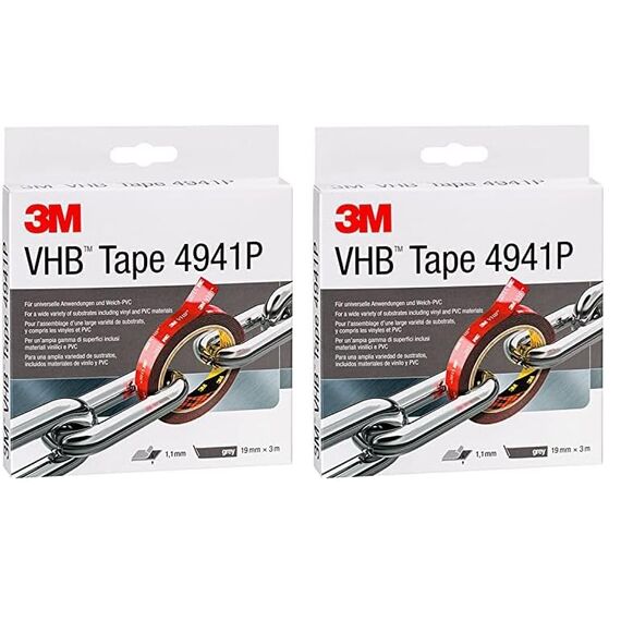 VHB 3M 4941F Montage Klebeband doppelseitig - starke und dauerhafte Verbindung von Aluminium, Edelstahl, verzinktem Stahl, Polycarbonat oder ABS - 19mm x 3m, Grau, Dicke: 1.1mm (1-er Pack)