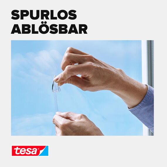 tesa Powerstrips transparent Deko - doppelseitige Klebestreifen für leichte Dekorationen, bis zu 200 g Haltekraft - selbstklebend, spurlos ablösbar - 1 x 16 Streifen
