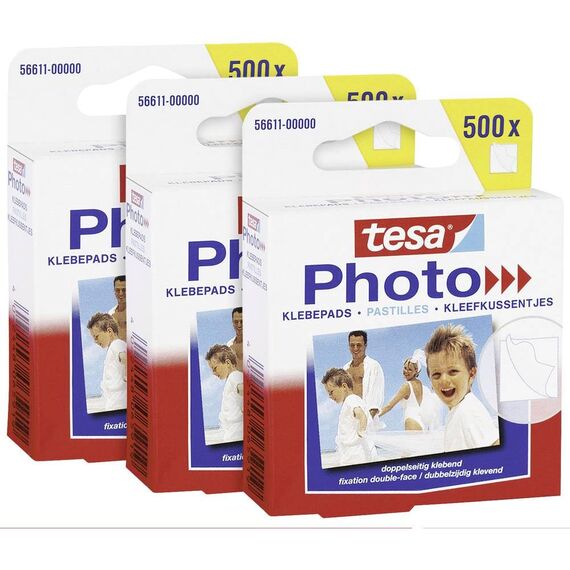 tesa Photo Klebepads im 3er Pack - Beidseitig klebend zur Erstellung eines Fotobuches - 500 Pads je Big Pack = 1500 Stück