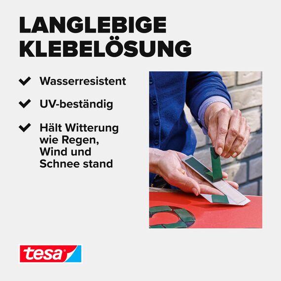 tesa Powerbond Montageband für Ziegel und Stein, 10 kg Haltekraft pro Meter - doppelseitiges Montageklebeband für Innen und Außen - 1,50 m x 19 mm