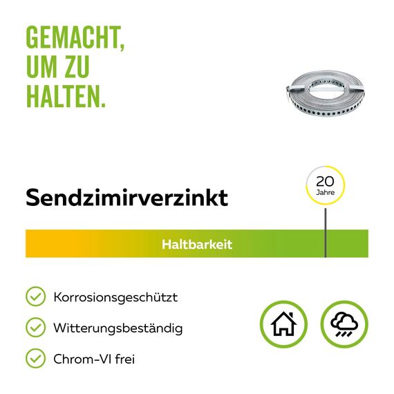 Alberts 334208 Lochband | mit oder ohne Abrollkasette | sendzimirverzinkt | Breite 17 mm | Länge 10 m