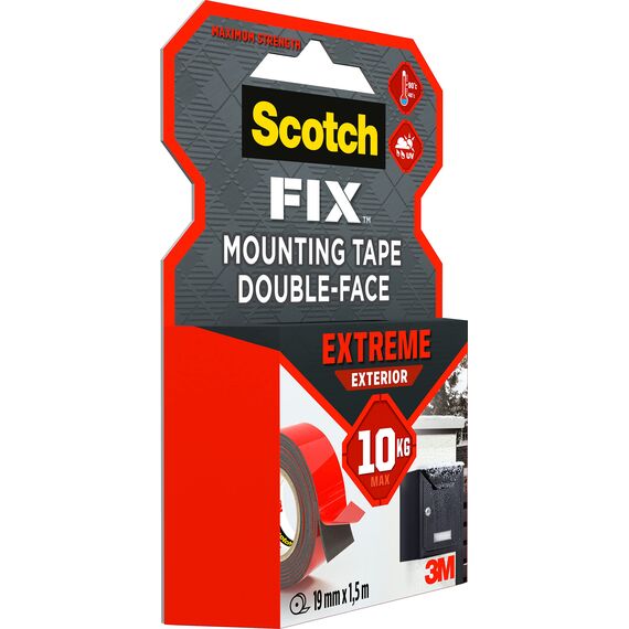 Scotch-Fix Extreme Doppelseitiges Montageband für den Außenbereich – 1 Rolle (19 mm x 1,5 m) – Extra stark, wetterfest & temperaturbeständig – Hält bis zu 10 kg – Kein Bohren nötig