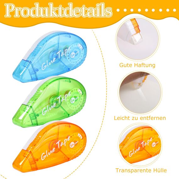 XREE 6 Stück Kleberoller, 8 m x 8 mm Doppelseitiges Klebeband Roller Selbstklebende Kleberoller Fotokleber für Scrapbooking Fotoalbum Kartenherstellung Basteln