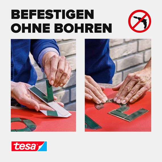 tesa Powerbond Montageband für Ziegel und Stein, 10 kg Haltekraft pro Meter - doppelseitiges Montageklebeband für Innen und Außen - 1,50 m x 19 mm