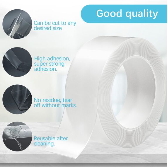 Taiyeestar 5m Doppelseitiges Klebeband Extra Stark Transparent (50mm breit), Ablösbar nicht markierend Doppelseitiges transparentes Nano tape, für Teppich/Foto Wand/Küche/Zuhause, 1mm Dicke