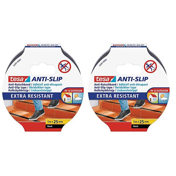 tesa Anti Rutschband, 5 m x 25 mm (2X schwarz, 5mx25mm)