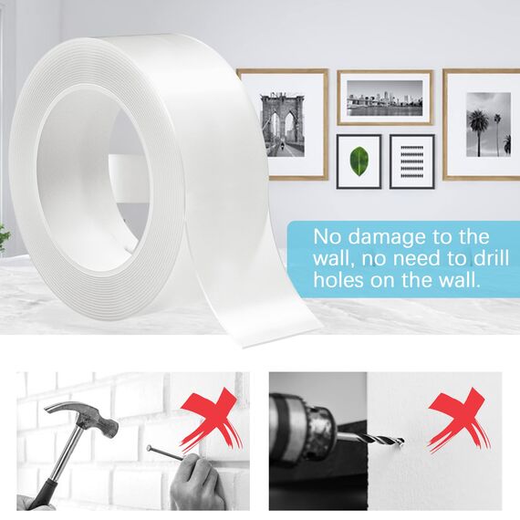 Taiyeestar 5m Doppelseitiges Klebeband Extra Stark Transparent (50mm breit), Ablösbar nicht markierend Doppelseitiges transparentes Nano tape, für Teppich/Foto Wand/Küche/Zuhause, 1mm Dicke