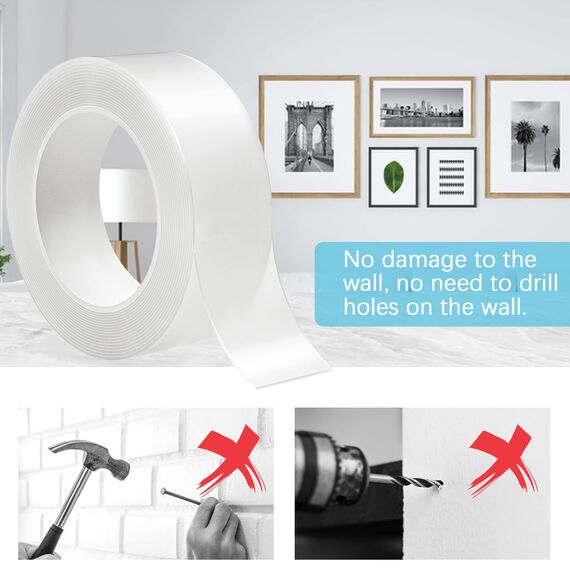 Taiyeestar 5m Doppelseitiges Klebeband Extra Stark Transparent (40mm breit), Ablösbar nicht markierend Doppelseitiges transparentes Nano tape, für Teppich/Foto Wand/Küche/Zuhause, 1mm Dicke