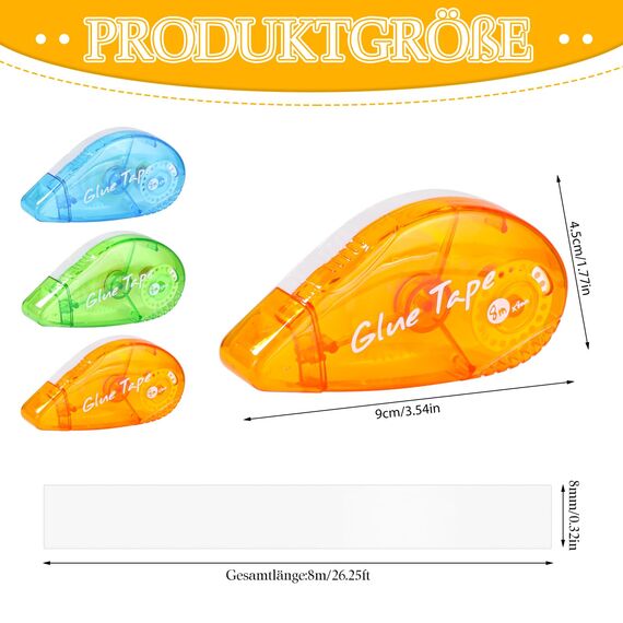 XREE 6 Stück Kleberoller, 8 m x 8 mm Doppelseitiges Klebeband Roller Selbstklebende Kleberoller Fotokleber für Scrapbooking Fotoalbum Kartenherstellung Basteln