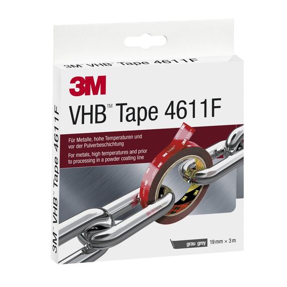 3M VHB 4611 Montage Klebeband doppelseitig - hohe Temperaturbeständigkeit, Verbindung von Aluminium, Edelstahl, verzinktem Stahl, Polycarbonat, ABS - 19mm x 3m, Grau, Dicke: 1.1mm (1-er Pack)
