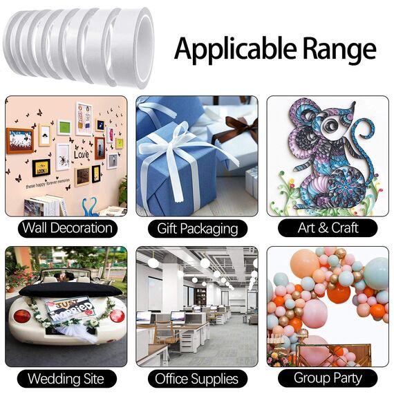 YISUMEI Selbstklebeband mit 8 Rollen von Doppelseitigem Klebeband zum Nähen, Basteln, Handarbeit, Jede Rolle für 12 mm x 25 Meter Weiß