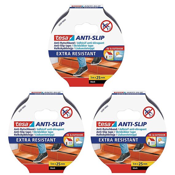 tesa Anti Rutschband, 5 m x 25 mm (3X schwarz, 5mx25mm)