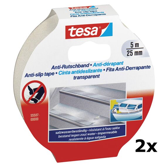 tesa Anti Rutschband, 5 m x 25 mm (2X transparent, 5mx25mm)