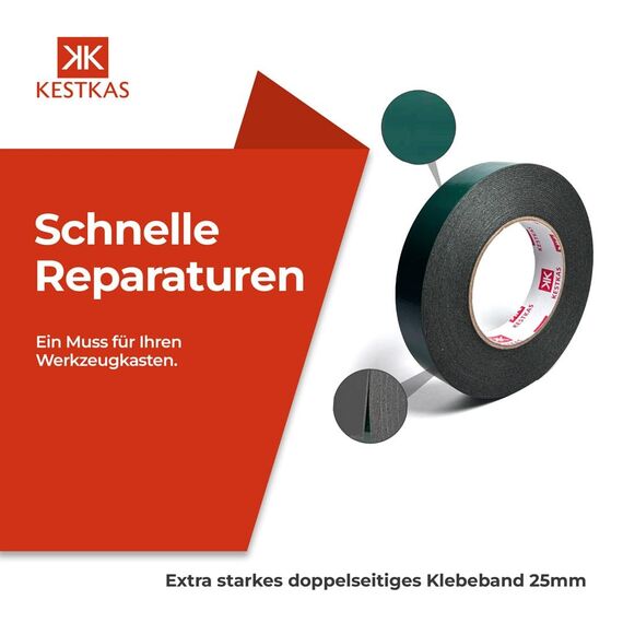 KESTKAS Doppelseitiges klebeband extra stark 25mm x 10m - Extra starkes doppelseitiges Klebeband - Sofortige Befestigung auf mehreren Oberflächen - Montagekleber extra stark