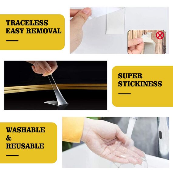 Kelasy Doppelseitiges Klebeband Extra Stark, Extra Starkes Klebriges Doppelseitiges Montageband,Klares Selbstklebendes Poster Wandband Zur Dekoration-5 Meter