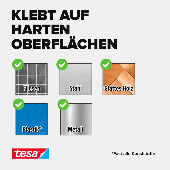 tesa On & Off Klettband zum Aufkleben und Aufnähen UNIVERSAL - zur Befestigung von Textilien auf harten Oberflächen - 20 mm x 100 cm, weiß