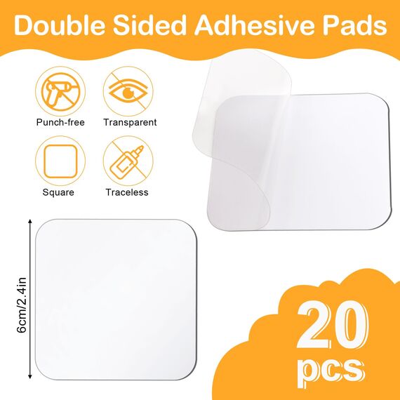 Ailvor Doppelseitiges Klebeband, 20 Stück Doppelseitige Klebepads, Spurloses Waschbares Klebeband Extra Stark, Nano Klebepads Transparent für Teppich, Fliesen, Küche (Quadratisch, 6 * 6cm)