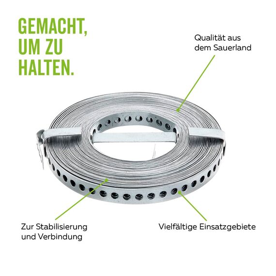 Alberts 334239 Lochband | mit oder ohne Abrollkasette | sendzimirverzinkt | Breite 20 mm | Länge 10 m