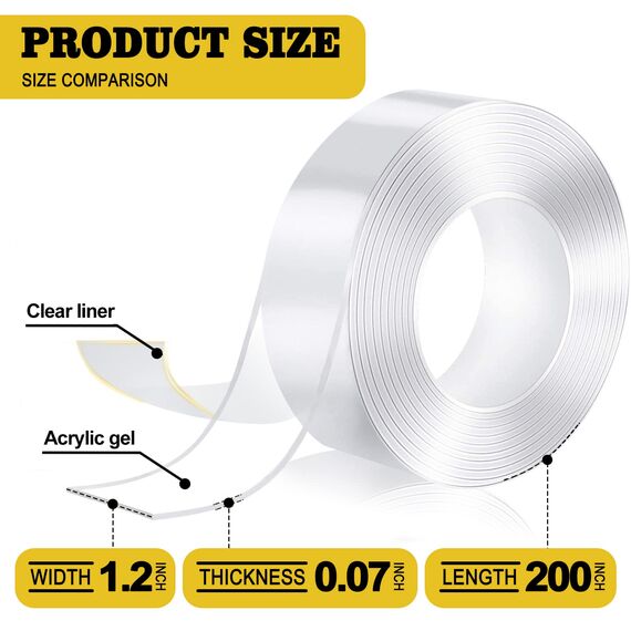 Kelasy Doppelseitiges Klebeband Extra Stark, Extra Starkes Klebriges Doppelseitiges Montageband,Klares Selbstklebendes Poster Wandband Zur Dekoration-5 Meter