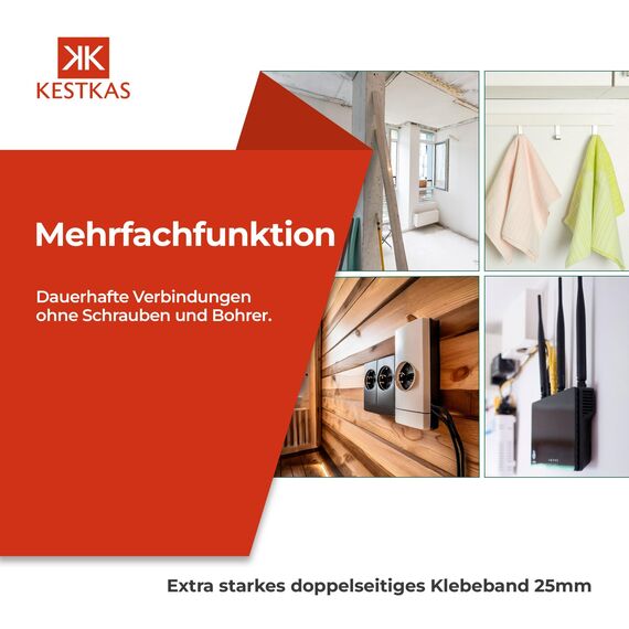 KESTKAS Doppelseitiges klebeband extra stark 25mm x 10m - Extra starkes doppelseitiges Klebeband - Sofortige Befestigung auf mehreren Oberflächen - Montagekleber extra stark