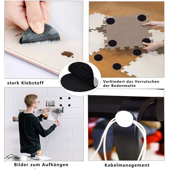 BRAVESHINE 12 Paar Klettband Selbstklebend Rund, Klettpunkte 38mm, Rund Selbstklebend Klettverschluss Schwarz